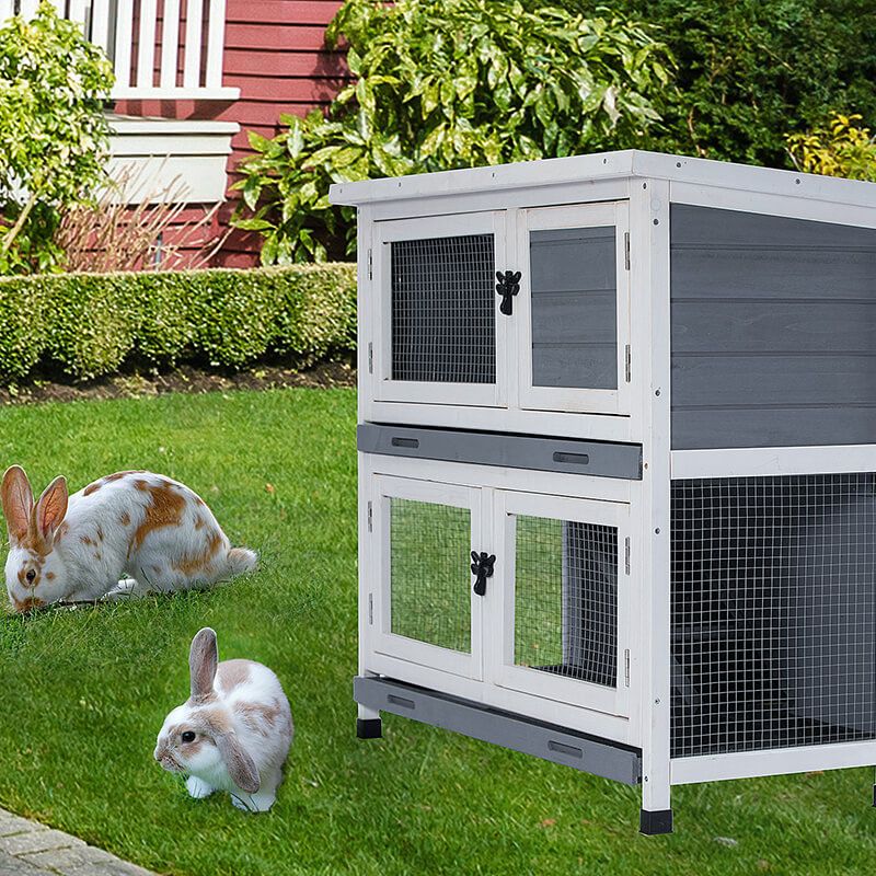 36" Cement Grey Two-layer Indoors And Outdoors Wooden Pet House