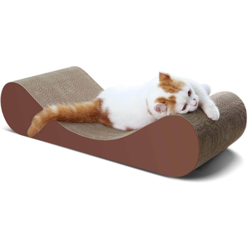 23" Brown Bone Cat Scratcher Cardboard Lounge Bed With Board Pads