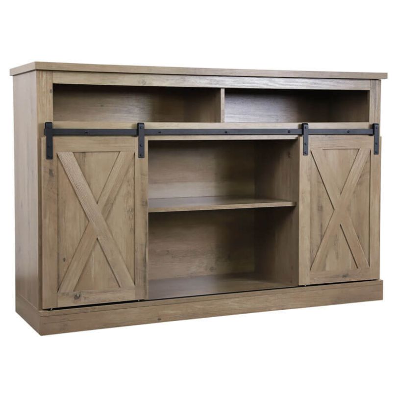 5ft Gray TV stand with sliding Barn Door and Adjustable Shelves