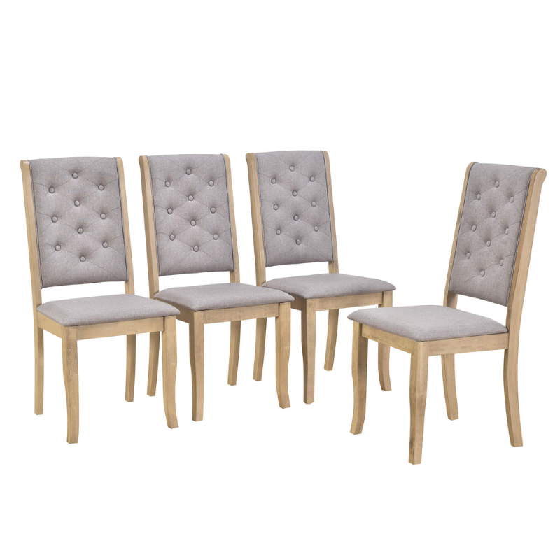 6-Piece Retro Dining Set with Unique-designed Table Legs and Tufted Chairs - (Gray Wash)