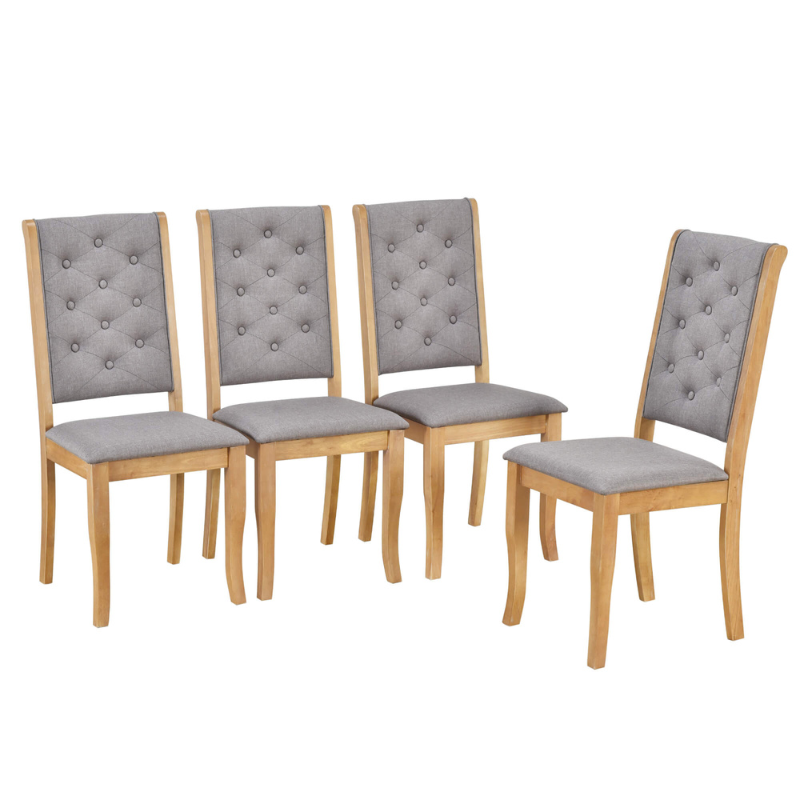 6-Piece Retro Dining Set with Unique-designed Table Legs and Tufted Chairs - (Natural)