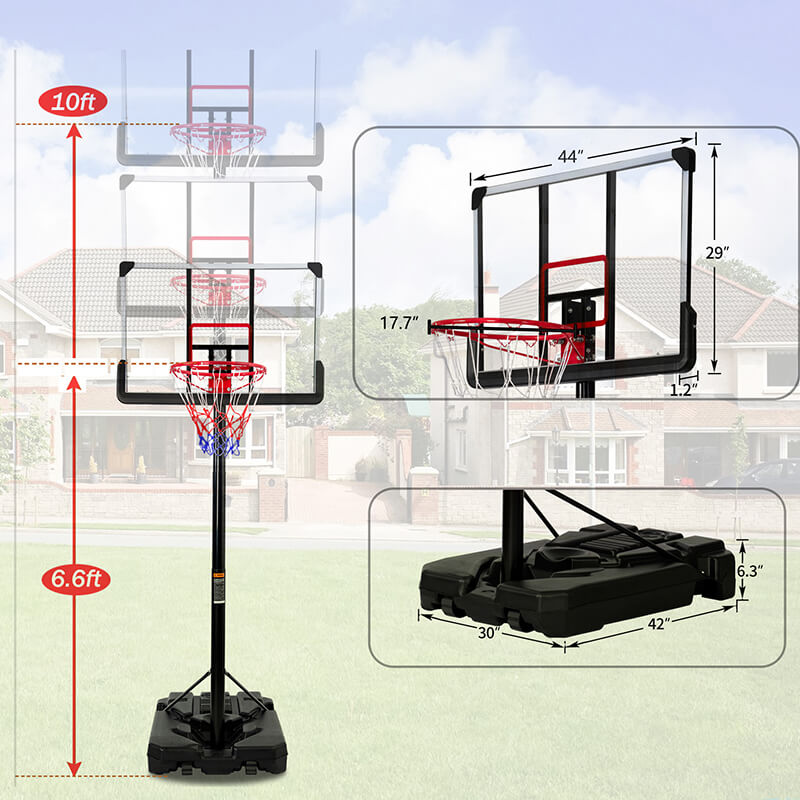 6.6 to 10FT Height Adjustable Basketball Hoop Stand System with Lights