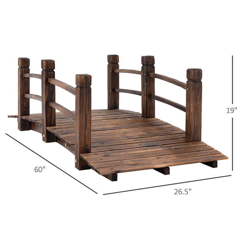 60" Brown Fir Wood Garden Bridge Arc Walkway with Side Railings