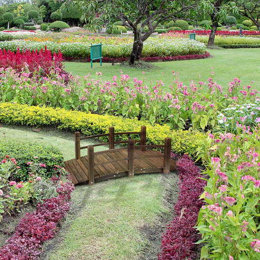 60" Brown Fir Wood Garden Bridge Arc Walkway with Side Railings