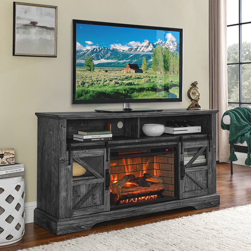 60 Inch Dark Oak Farmhouse Fireplace TV Stand