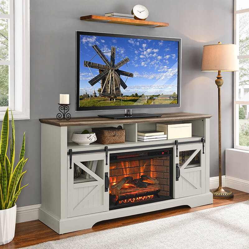 60 Inch Jasmine White Farmhouse Fireplace TV Stand