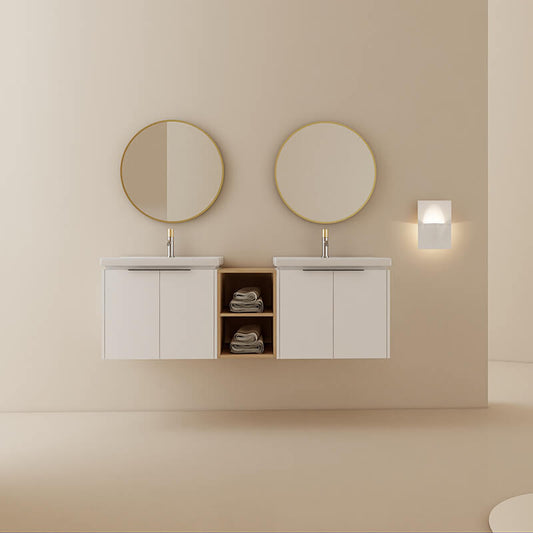 60" Modern White Floating Bathroom Vanity With Double Sink