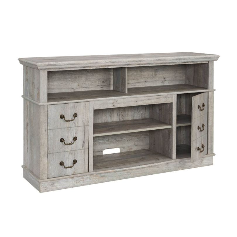 60" Rustic Farmhouse Light Gray TV stand with Open Cabinet and Drawer Doors