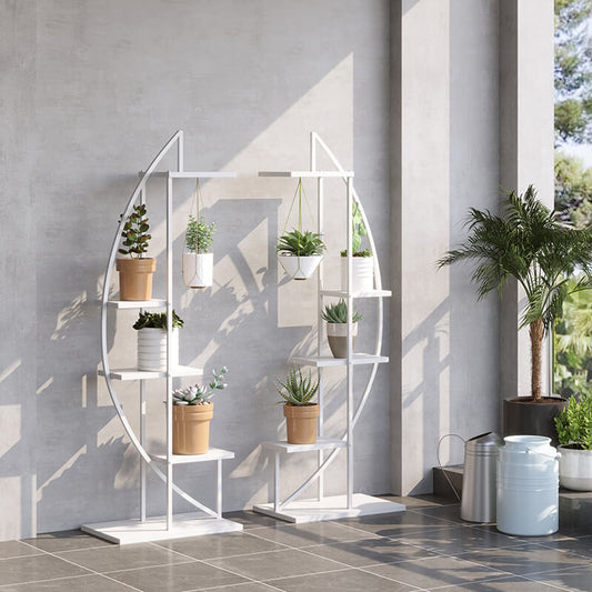 61" 5-Tier White Half-Moon Shape Flower Pot Display Shelf - Set of 2