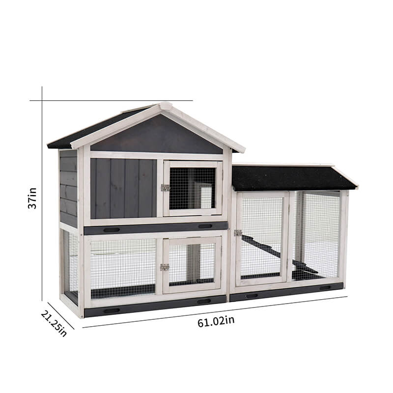 A dimension Image of our 61" Grey Wood Pet House Rabbit Hutch and Chicken Coop with Removable Bottom Wire Mesh