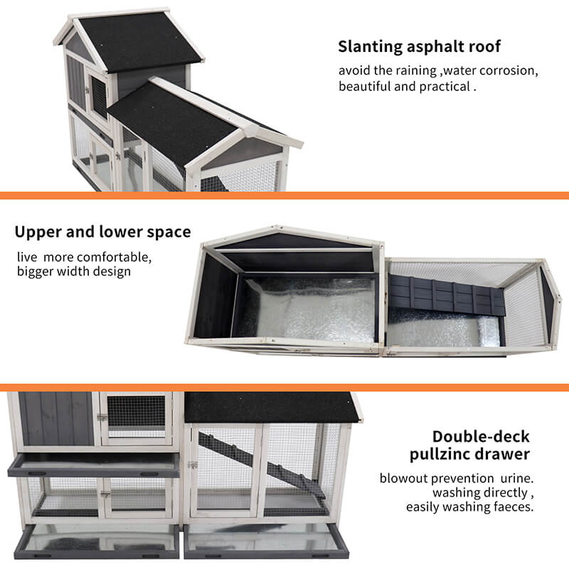 61" Grey Wood Pet House Rabbit Hutch and Chicken Coop with Removable Bottom Wire Mesh