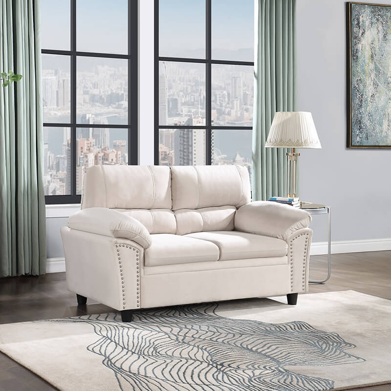 62.59" Two Seater Upholstered Beige Loveseat Sofa