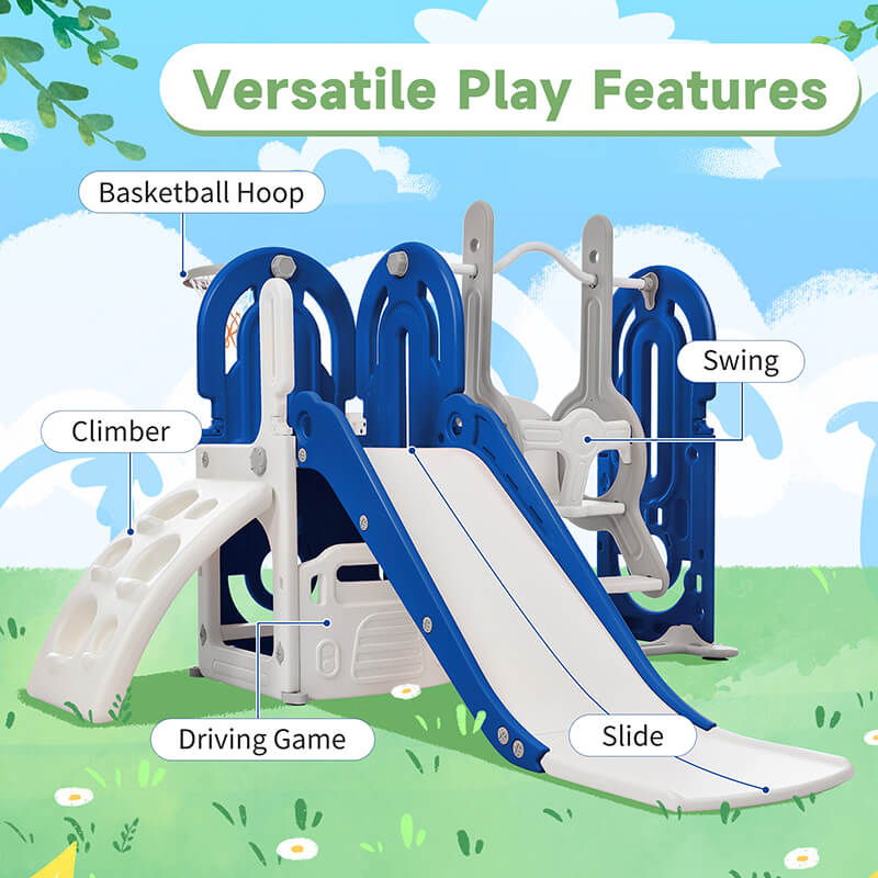 64" Blue Toddler Slide and Swing Playset 