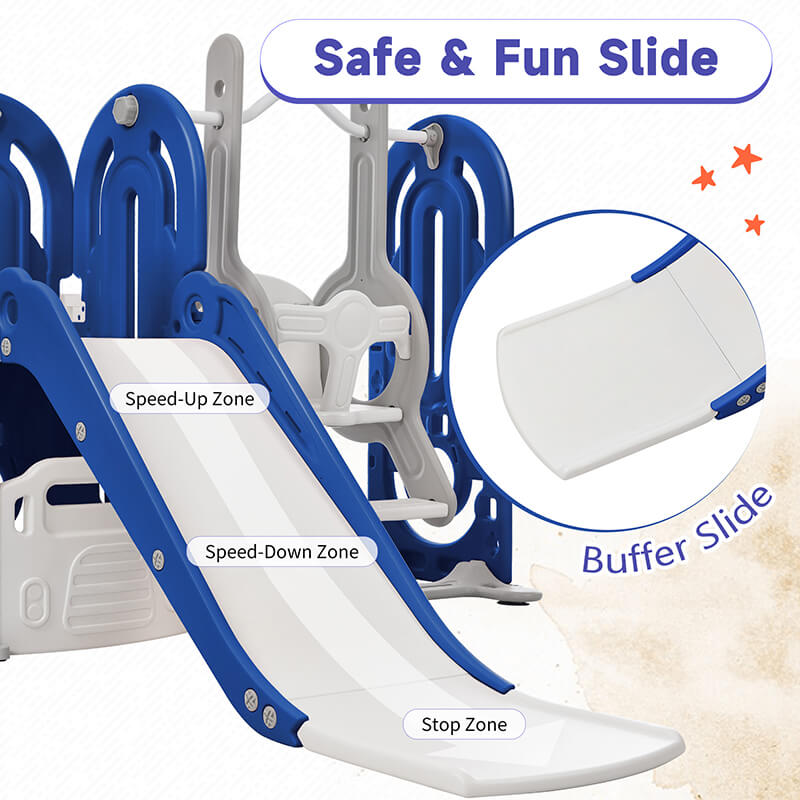 64" Blue Toddler Slide and Swing Playset 