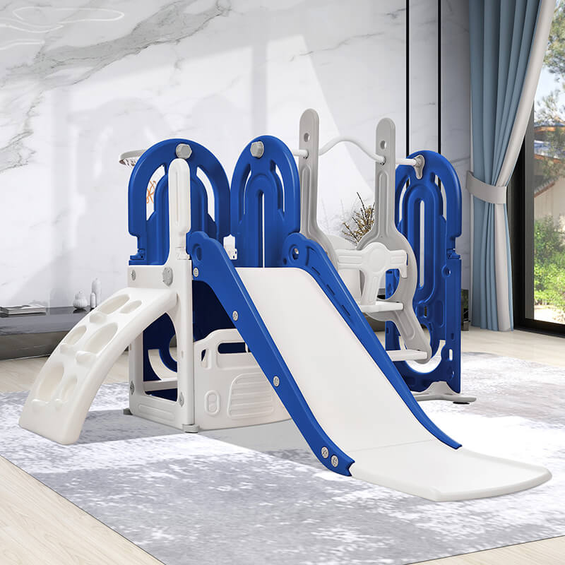 64" Blue Toddler Slide and Swing Playset 