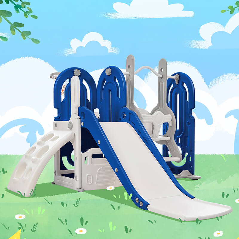 64" Blue Toddler Slide and Swing Playset 