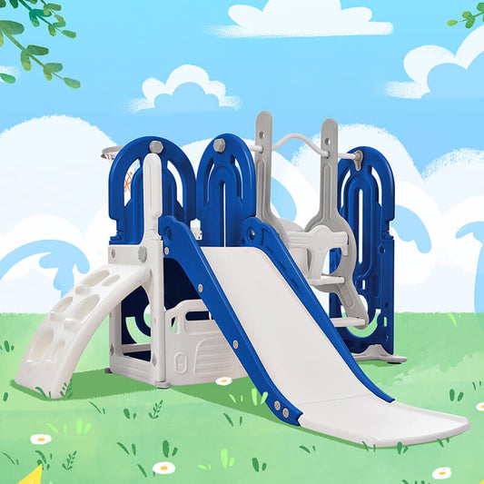 64" Blue Toddler Slide and Swing Playset 