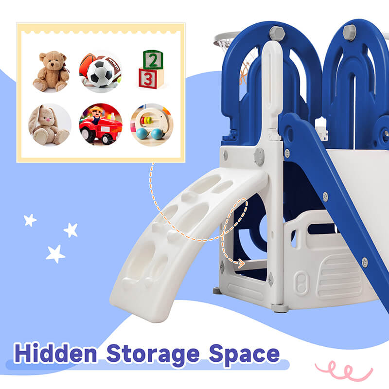 64" Blue Toddler Slide and Swing Playset 