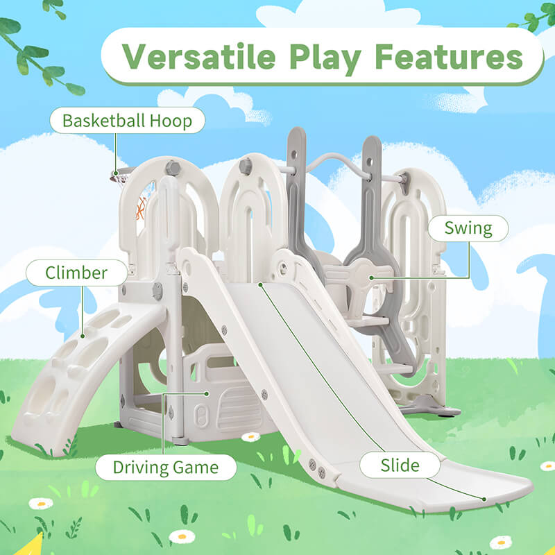 64" Gray Toddler Slide and Swing Playset