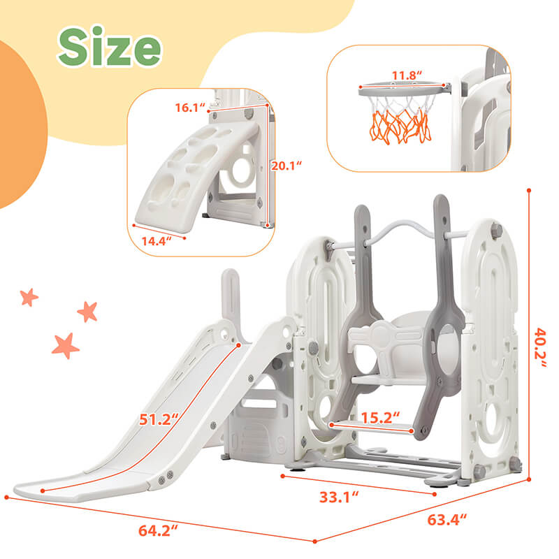 64" Gray Toddler Slide and Swing Playset