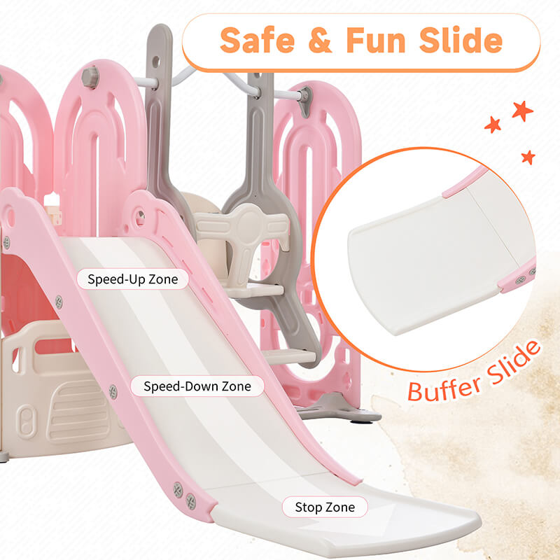 64" Pink Toddler Slide and Swing Playset 