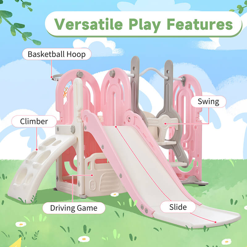 64" Pink Toddler Slide and Swing Playset 