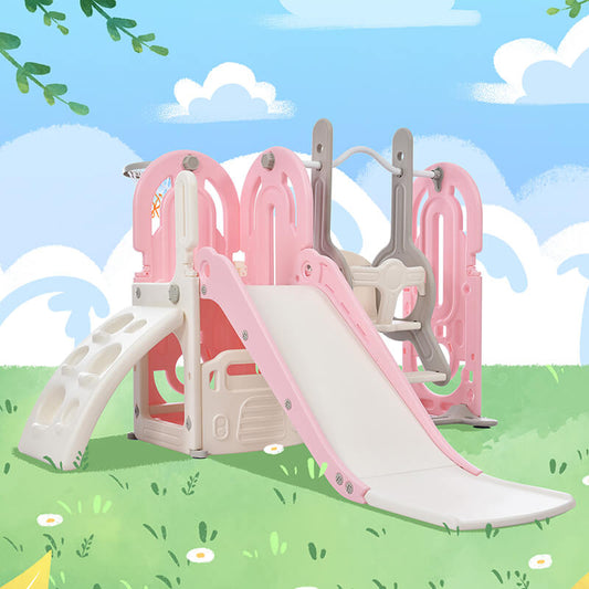 64" Pink Toddler Slide and Swing Playset 