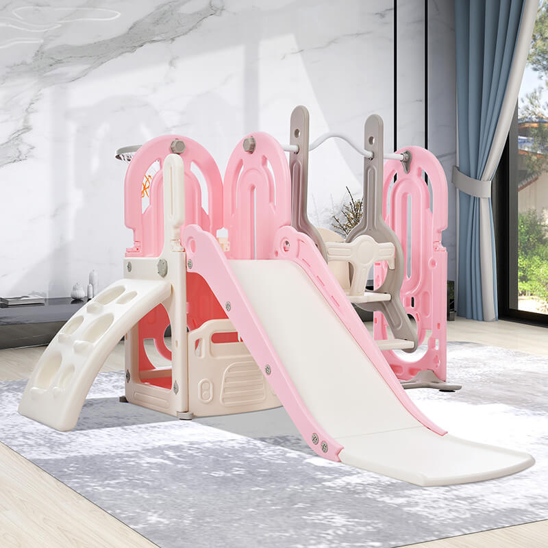 64" Pink Toddler Slide and Swing Playset 