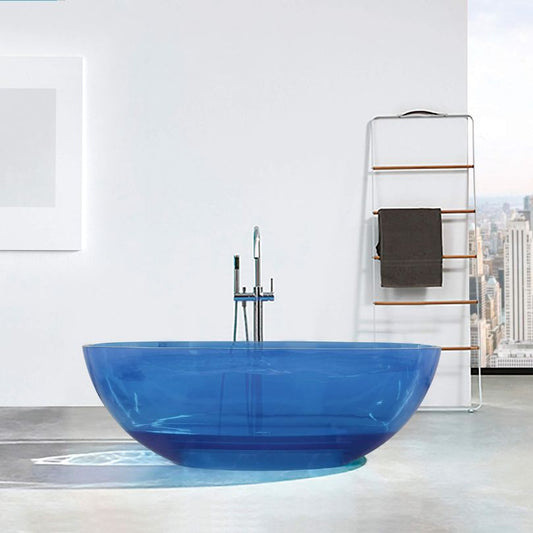 64" Transparent Blue Oval Freestanding Soaking Bathtub