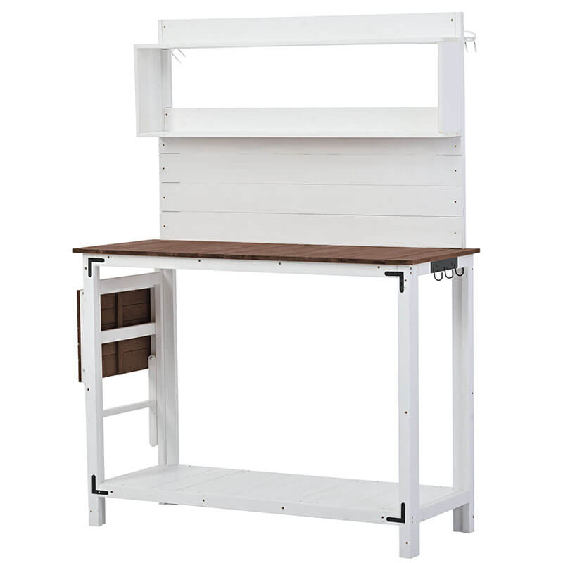 65" White Garden Potting Bench Table with Storage