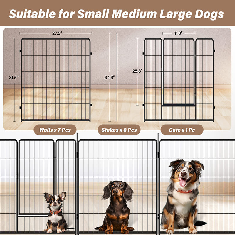 66.8 LargeMediumSmall Black Dog Playpen Designed for Camping - 8 Panels