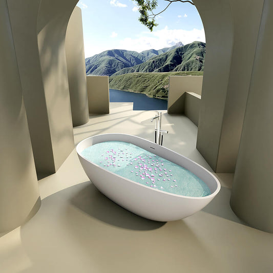 66" Modern Stone Resin White Soaking Bathtub with Overflow