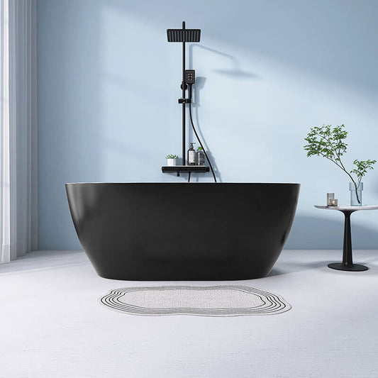 67" Matte Black Acrylic Oval Adjustable Freestanding Soaking Bathtub with Integrated Slotted Overflow and Chrome Pop-up Drain Anti-clogging