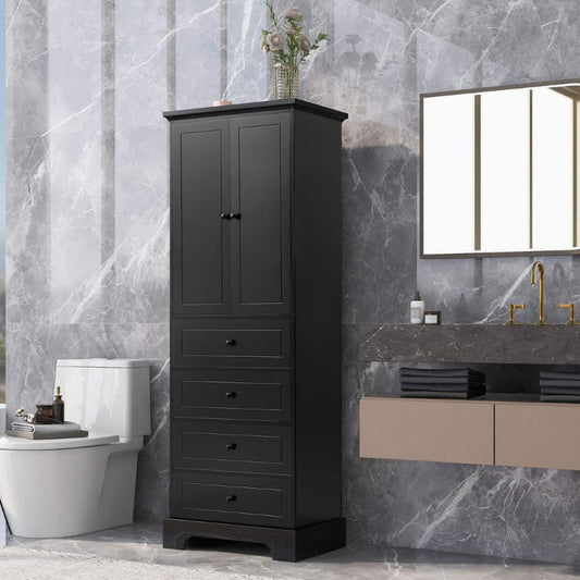 68" Black Bathroom Cabinet with 4 Drawers