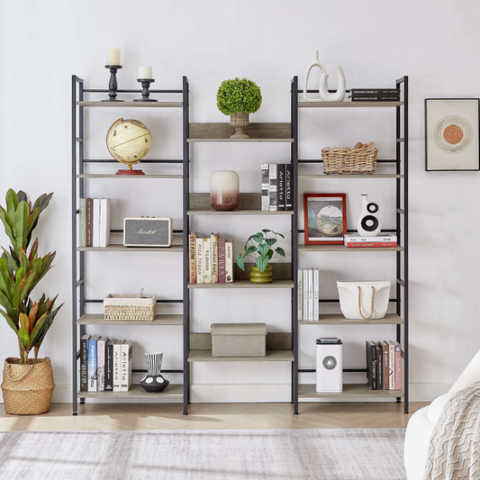 69.3" Triple Wide Industrial 5-shelf Bookshelf - Gray