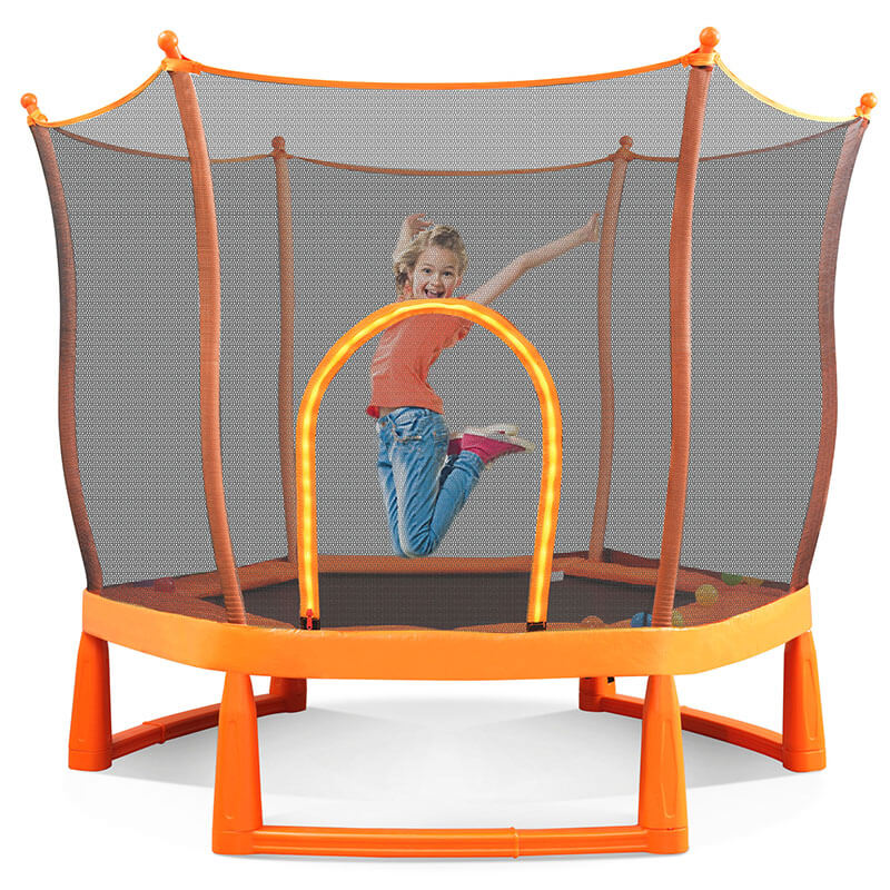 6ft Orange Lotus Shape Mini Trampoline for Kids with Safety Enclosure Net and Ball Pit Balls -72"