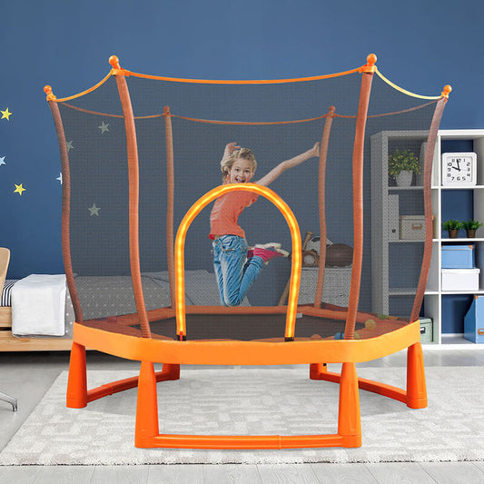 6ft Orange Lotus Shape Mini Trampoline for Kids with Safety Enclosure Net and Ball Pit Balls -72"