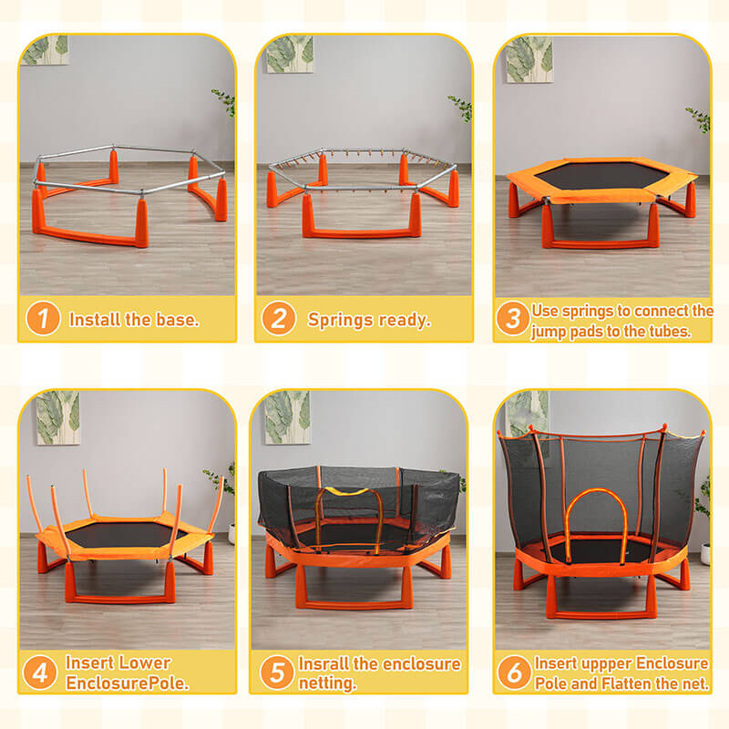 6ft Orange Lotus Shape Mini Trampoline for Kids with Safety Enclosure Net and Ball Pit Balls -72"