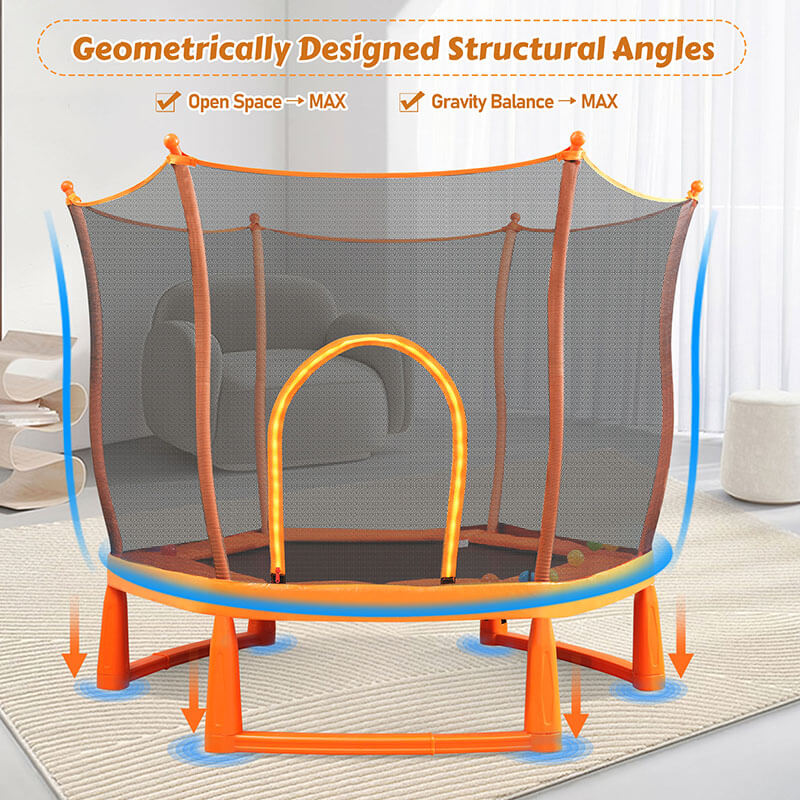 A dimension Image of our 6ft Orange Lotus Shape Mini Trampoline for Kids with Safety Enclosure Net and Ball Pit Balls -72"