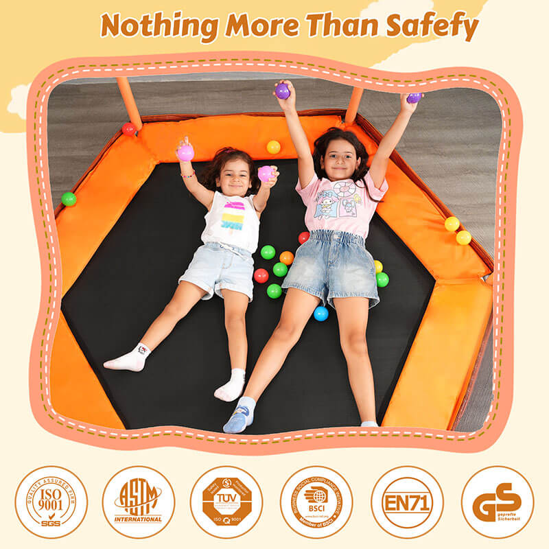 6ft Orange Lotus Shape Mini Trampoline for Kids with Safety Enclosure Net and Ball Pit Balls -72"