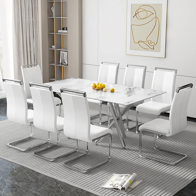 70.86" Modern White Marble Glass Dining Table 