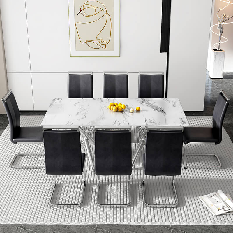 70.86" Modern White Marble Glass Dining Table 