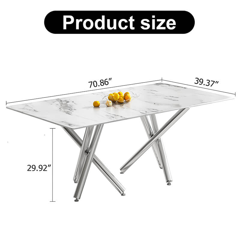 70.86" Modern White Marble Glass Dining Table 