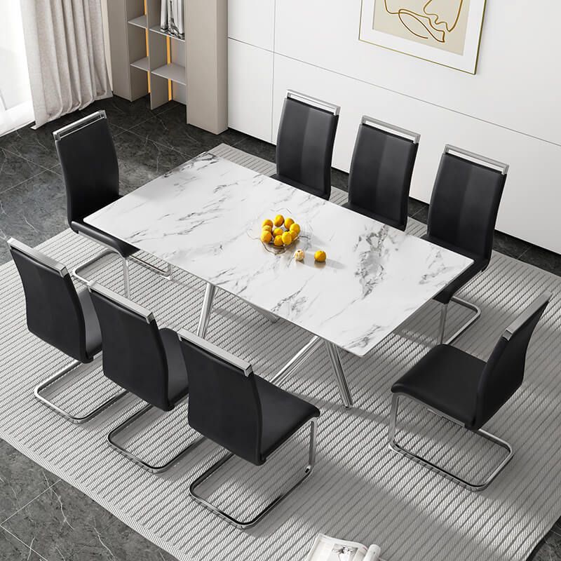 70.86" Modern White Marble Glass Dining Table 