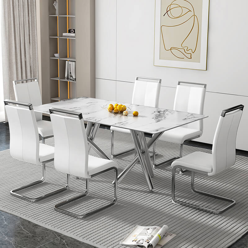 70.86" Modern White Marble Glass Dining Table 