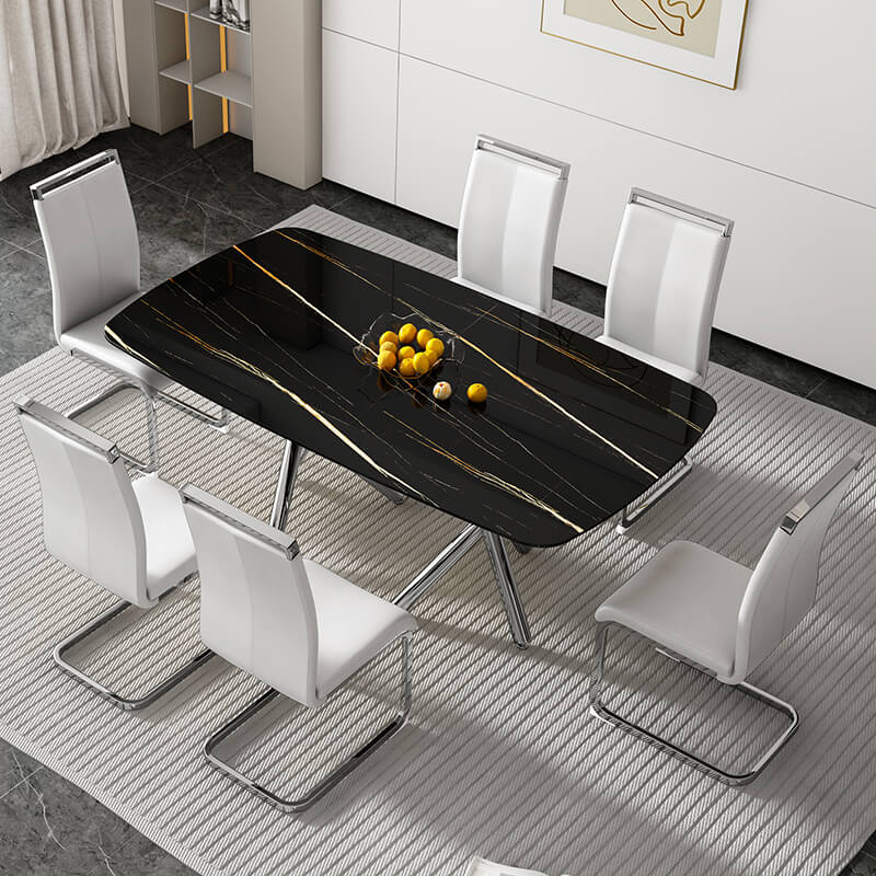 70.9" Modern Black Faux Marble Glass Dining Table 