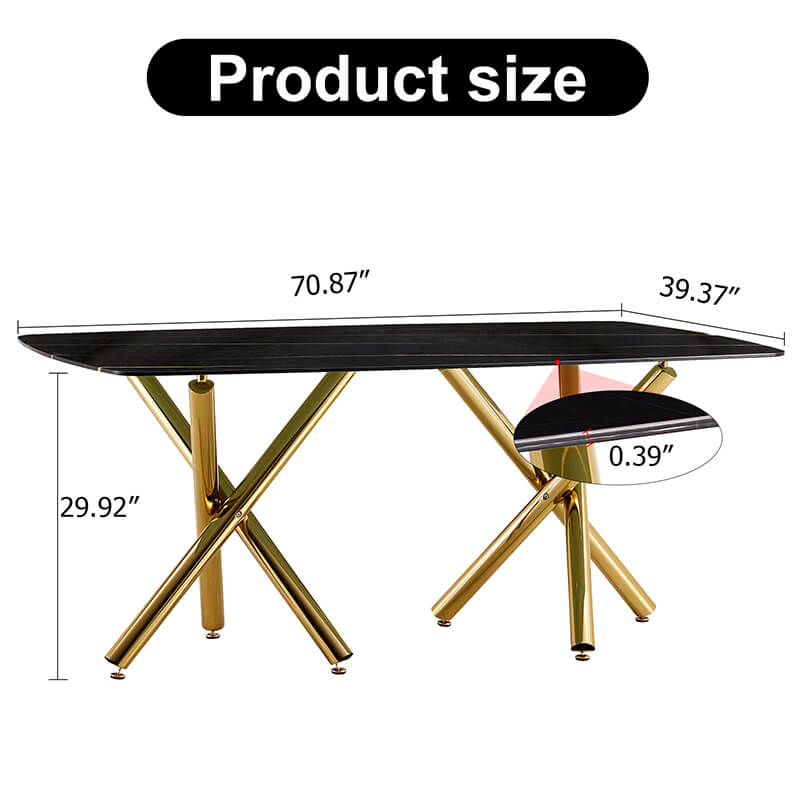 70.87" Modern Black Marble Glass Dining Table 