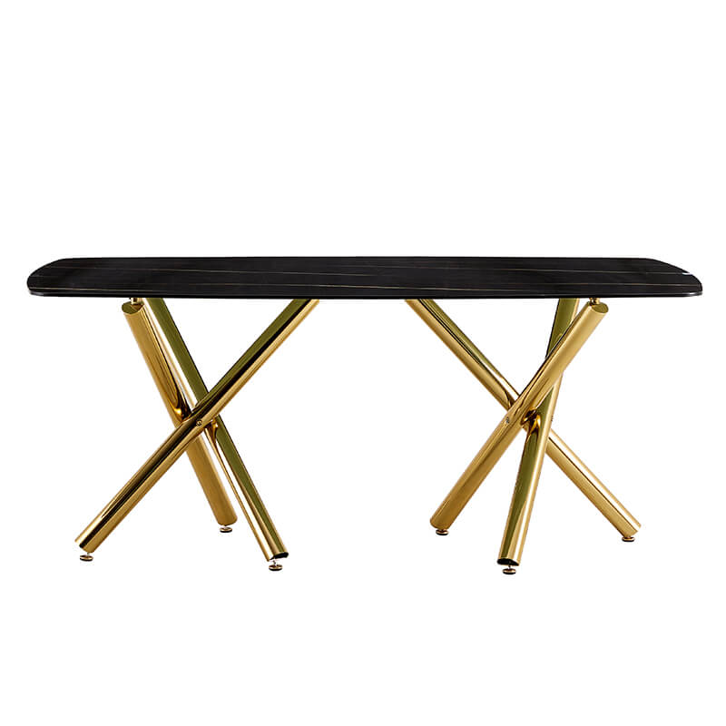 70.87" Modern Black Marble Glass Dining Table 