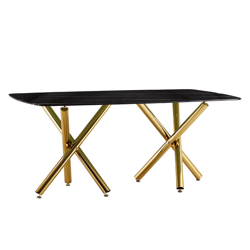 70.87" Modern Black Marble Glass Dining Table 