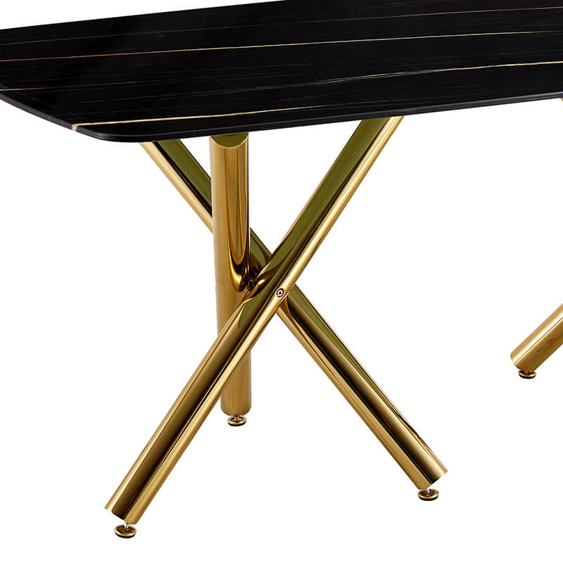 70.87" Modern Black Marble Glass Dining Table and Gold Metal Legs